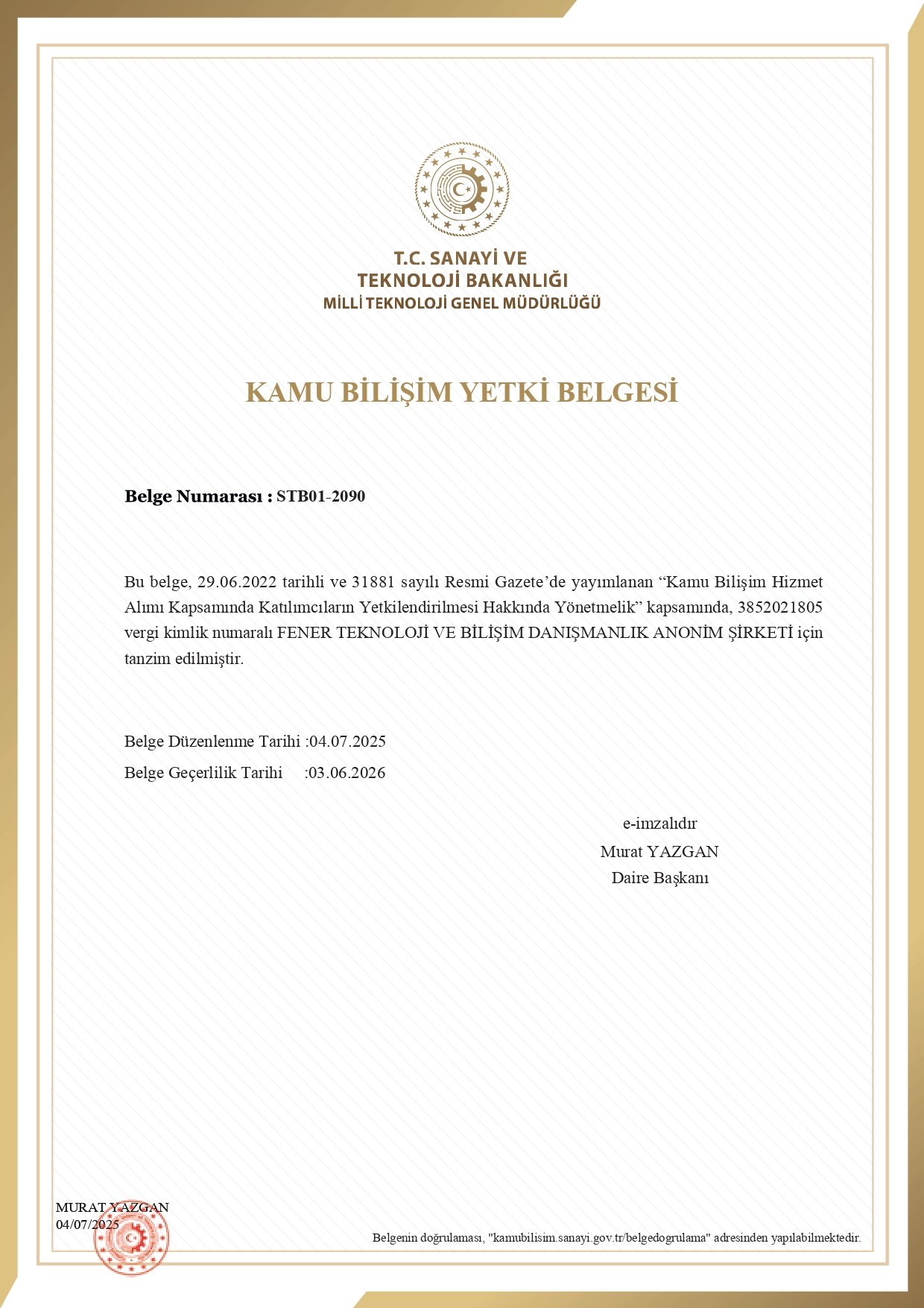 Kamu Bilişim Yetki Belgesi